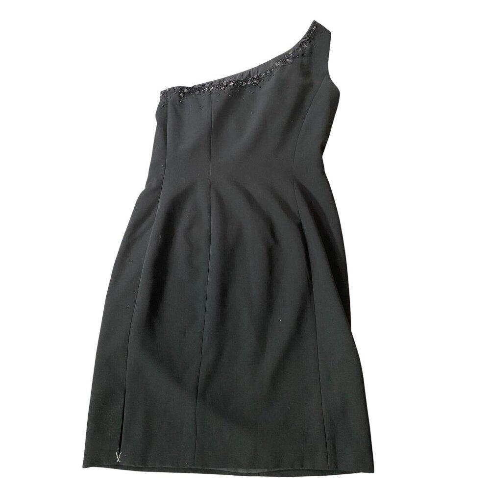 Liz Claiborne Elegant Black Beaded One-Shoulder Sheath Dress Size 10 - Picture 2 of 9